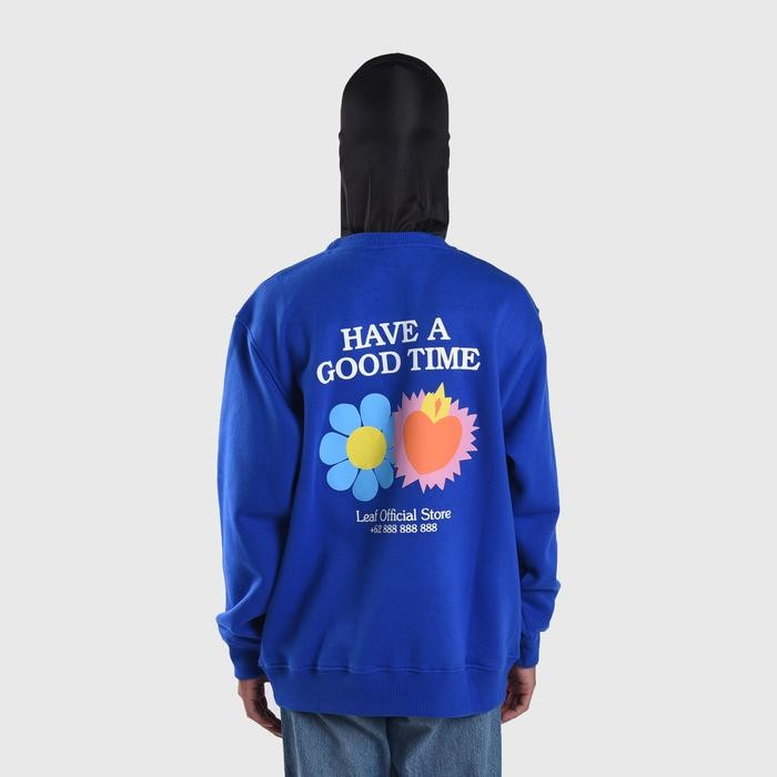 LEAF Flowers Blue Crewneck terlaris