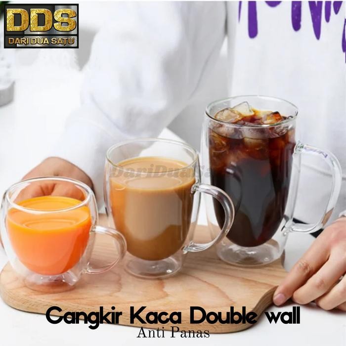FCR0  Gelas Cangkir Teh Kopi Kaca Anti Panas Tea Cup Mug Double Wall Glass