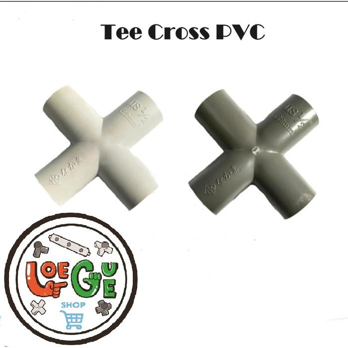 New Tee Cross Sambungan Fitting palang pipa PVC 4 way arah warna putih & abu-abu ukuran mulai 20 mm,