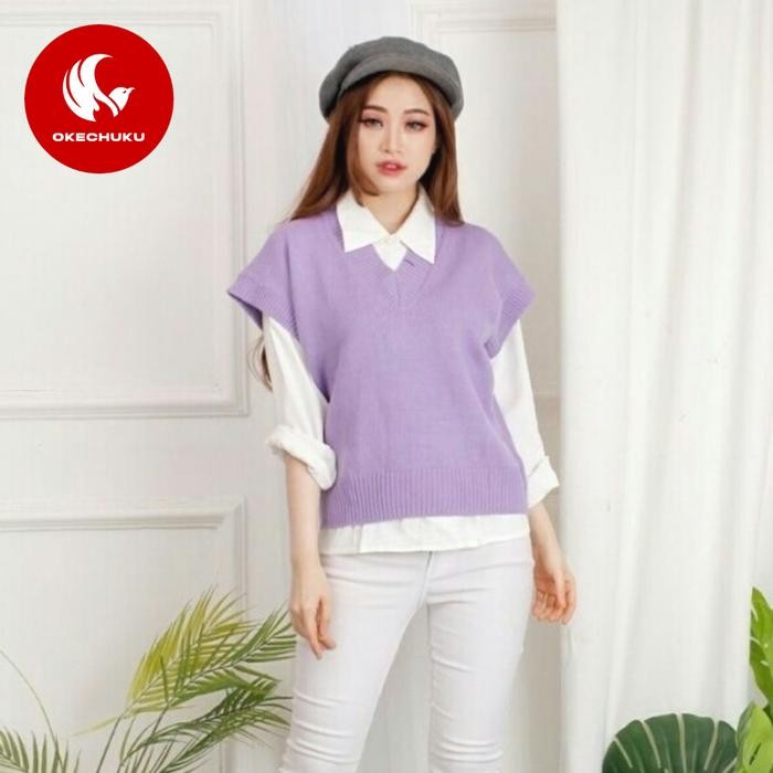 OKECHUKU VEST SILA ROMPI RAJUT FASHION WANITA ROMPI KOREA OUTER V NECK