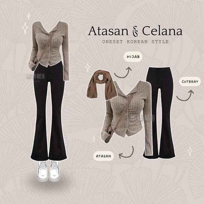 One Set Wanita Korean Style ( Sweater Rajut Celana Cutbray ) one set celana cutbray Hot Pants Outfit