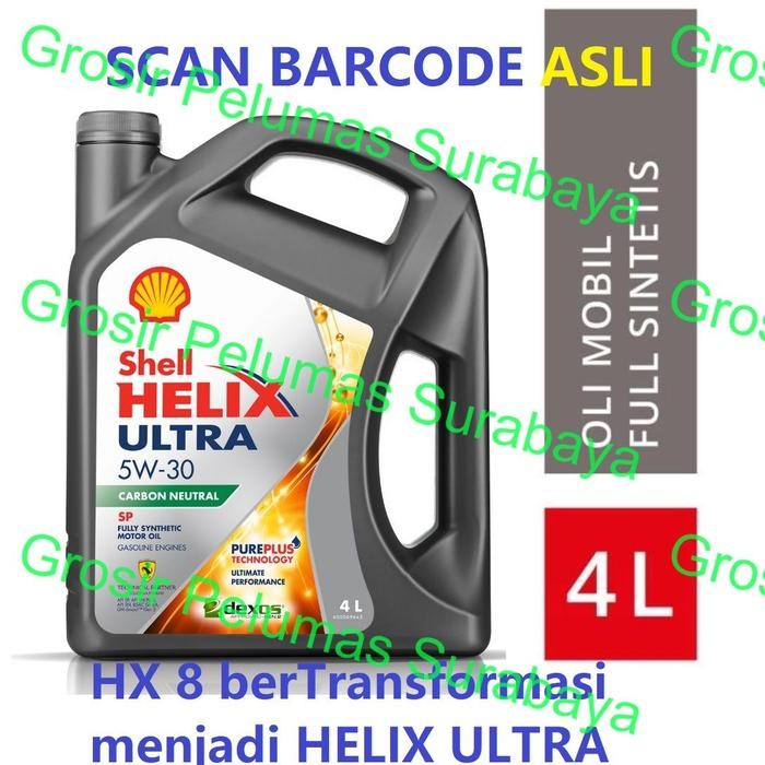 Oli Mobil bensin Original Scan Barcode Shell Helix HX8 5w-30 4 ltr