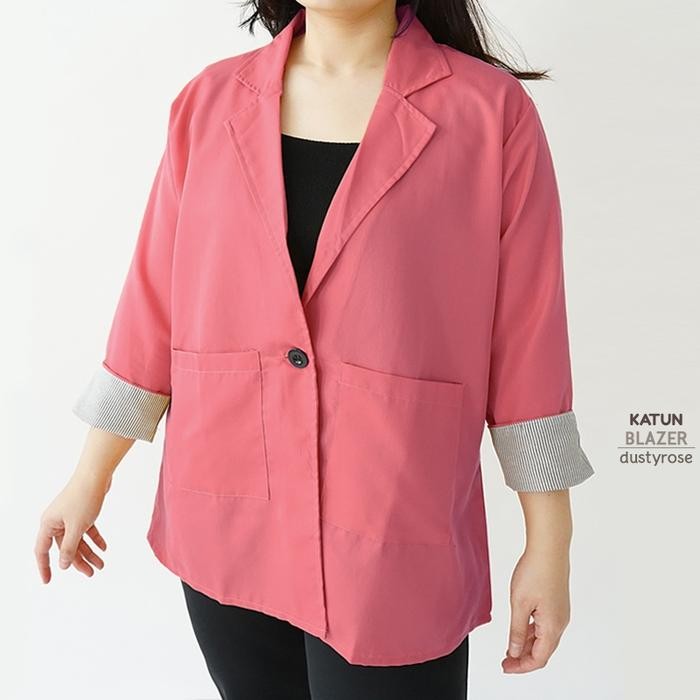 1fihz- Blazer Katun Dusty Rose Pink Wanita Cewek Jumbo Bigsize Oversize Outter Blazer Jas