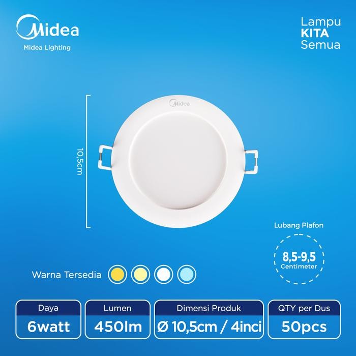 e4n7- Midea Lampu Led Downlight 6 Watt Kuning Soft 4000K Natural 4 Inch