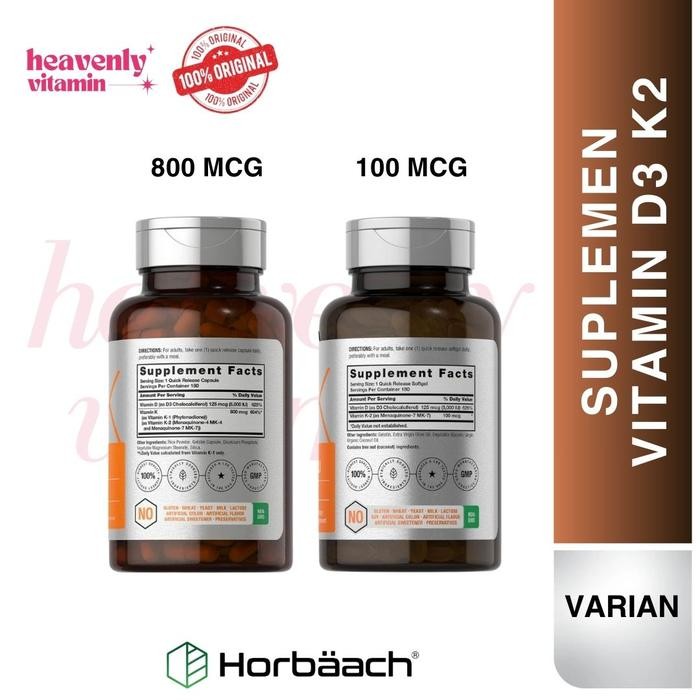 ORIGINAL Horbaach Vitamin D3 K2 5000iu of Vitamin D & 800mcg MK-7 Complex -180