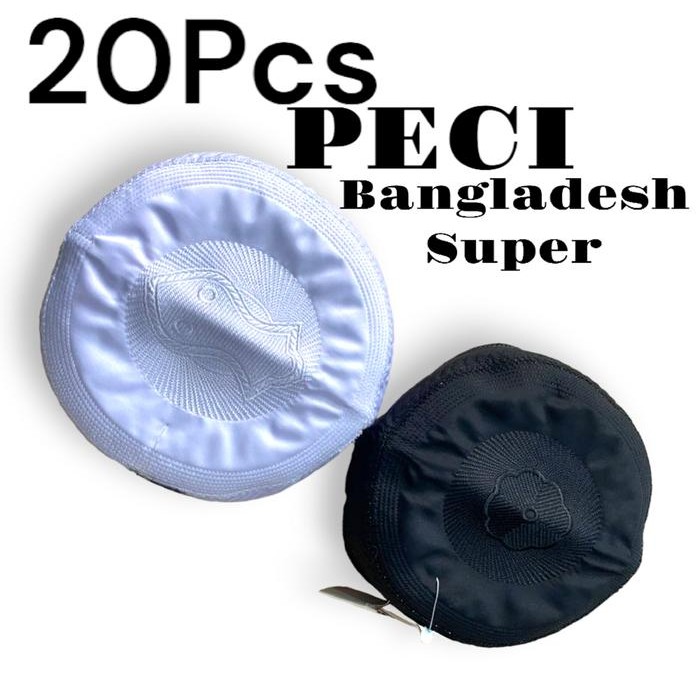 DISKON [GROSIR] 20 Pcs Peci BANGLADESH Super Motif Bordir Peci Haji Putih Kain Lembut Muslim Umroh