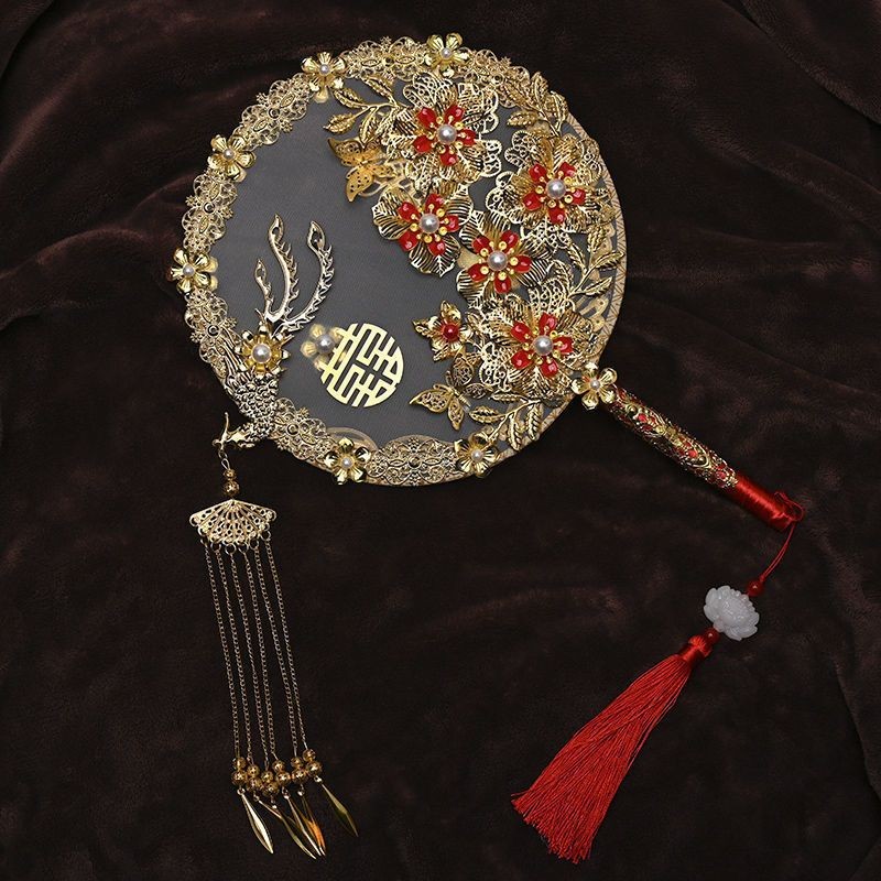 Hanfu Fan Chinese Wedding Decoration Chinese Style Handheld Decors Dragon Phoenix Flower Palace Clot