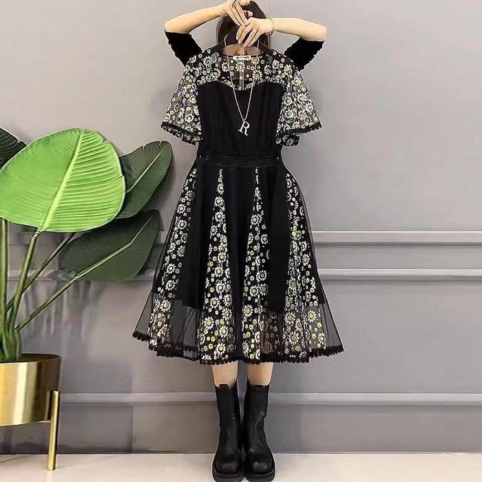 Fanmu 5057 Dress Korean Style Dress Wanita Gereja Hitam Gaun Gereja Elegan Mewah Kristen Dress
