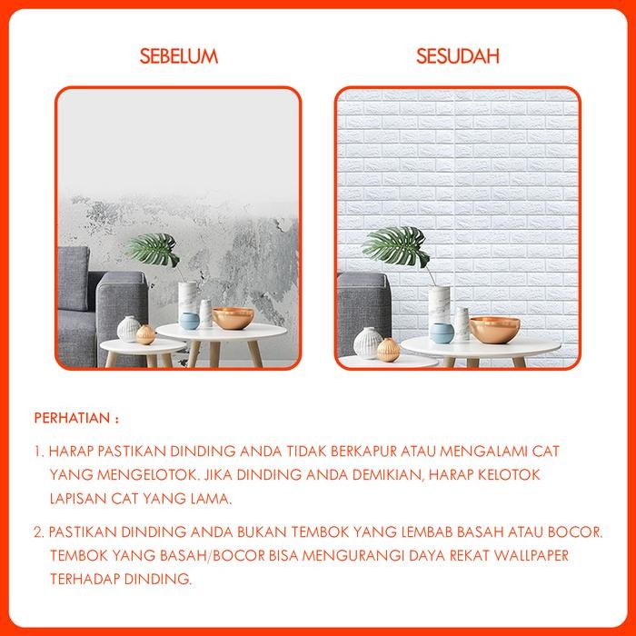 [Isi 10 Pcs] Wallpaper 3D Foam Bata Putih 3D Texture Xpe Foam Wallpaper Sticker Wallfoam 3D Kertas