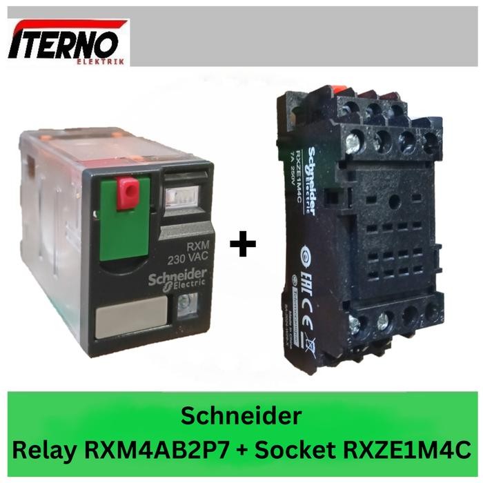 a8lq- Rxm4Ab2P7 220Vac Relay Schneider Socket Rxze1M4C Setara My4N 14 Kaki