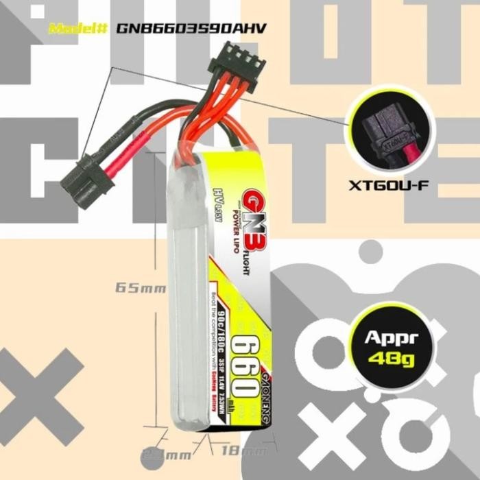 3S HV LIPO GAONENG GNB 660MAH 11.4V 3S 90C HV LIPO BATTERY XT60/XT30