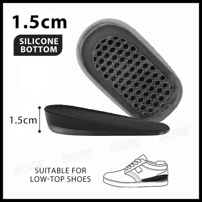Bantalan Sepatu Setengah Bantalan Tumit Silikon Peninggi Badan untuk Pria dan Wanita 1 Pasang 1.5cm