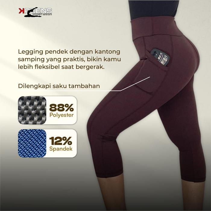 Legging Pendek Kantong/Legging Polos/Celana Legging Olahraga/Celana Senam Pendek