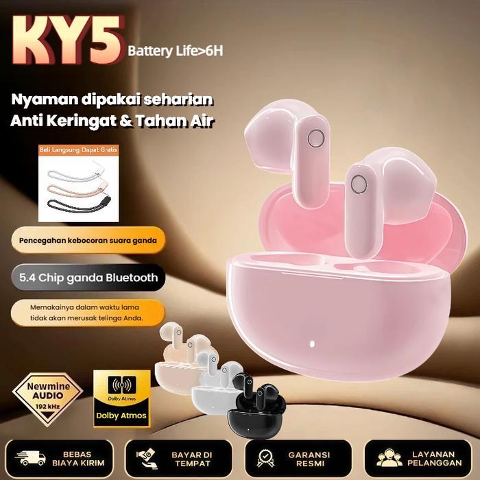 Terlaris Tws Ky5 Headset Bluetooth Kedap Air Ipx5, Baterai Tahan Lama, Bass Bertenaga, Suara