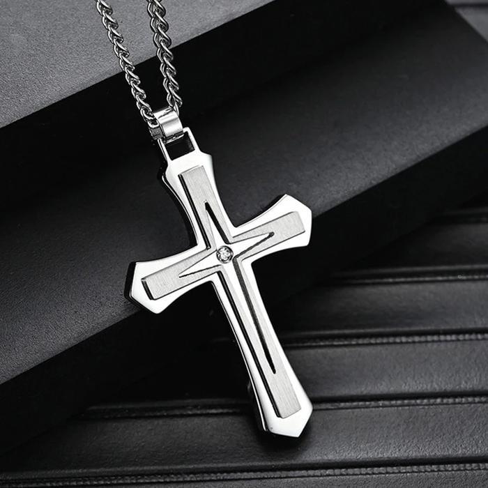 Kalung Salib Multilayer Keren Elegan Kalung Salib Pria Titanium