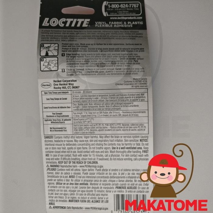 

LOCTITE VINYL FABRIC PLASTIC ADHESIVE 1 FL OZ 30 ML LEM PLASTIK KULIT