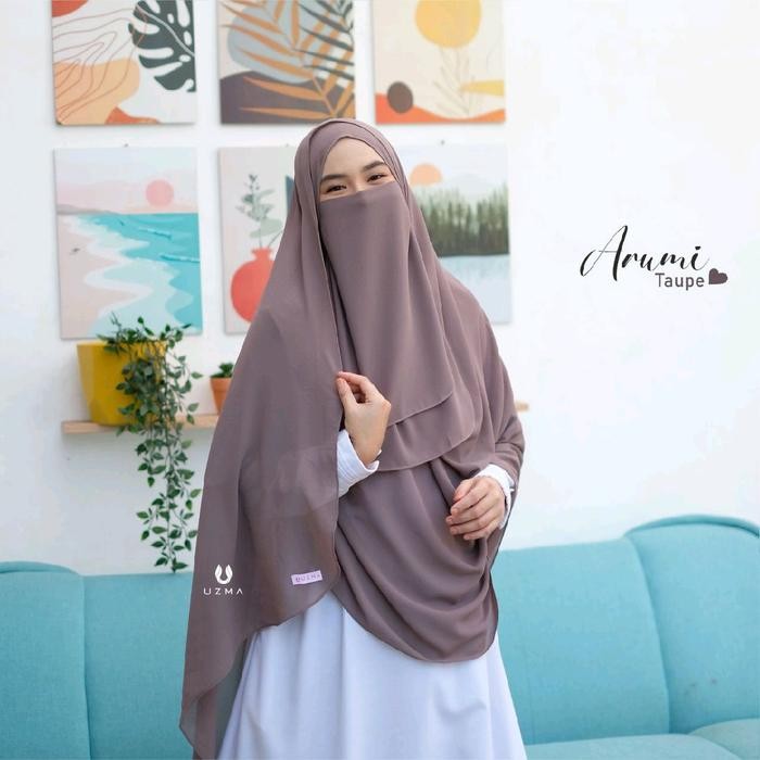 DISKON Arumi Instan Uzma Hijab Pasina Jumbo Free Cadar 2 Layer Kerudung Syari Payet Muslim Ceruty