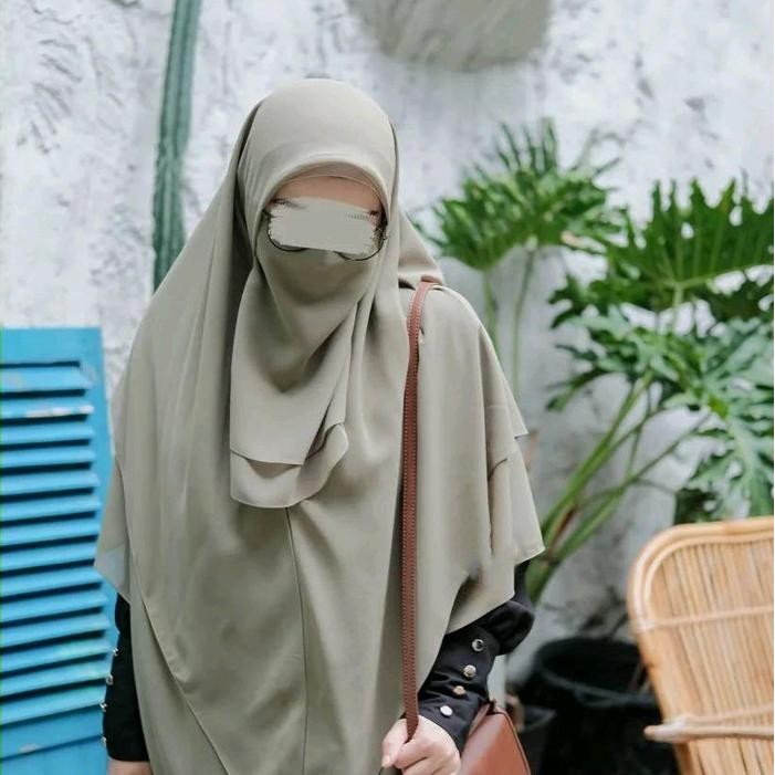 SIAPKIRIM KHIMAR 2 LAYER JUMBO KERUDUNG SYAR`I SEGITIGA INSTAN DUA LAPIS FRENCH FREE CADAR CERUTY