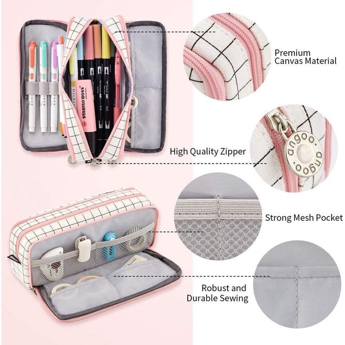 

ANGOO KAWAII LARGE CAPACITY PENCIL CASE 3 COMPARTMENT POUCH PEN BAG