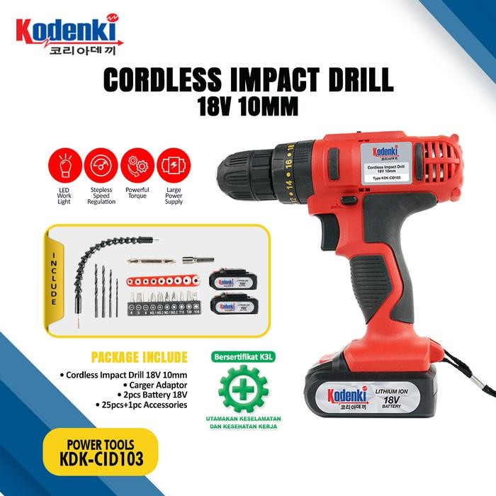 Mesin Bor Tembok Impek Baterai Cordless Drill Impact 10Mm 18V Cas