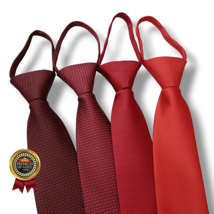 Pilihan- Dasi Maroon Polos Dasi Merah Zipper Instan Siap Pakai