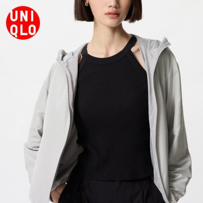 UNIQLO Jaket Parka Lapis Jersey Lembut Reversibel Water Repellent Wanita Original Jastip