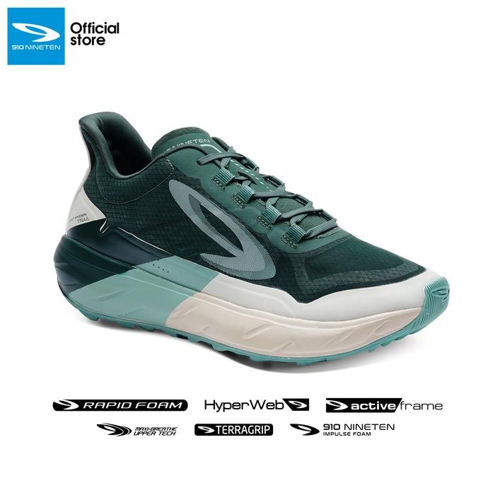 Sepatu Trail Run 910 Nineten Geist Ekiden Trail Hijau/Putih Gading - Trail Run, Outdoor