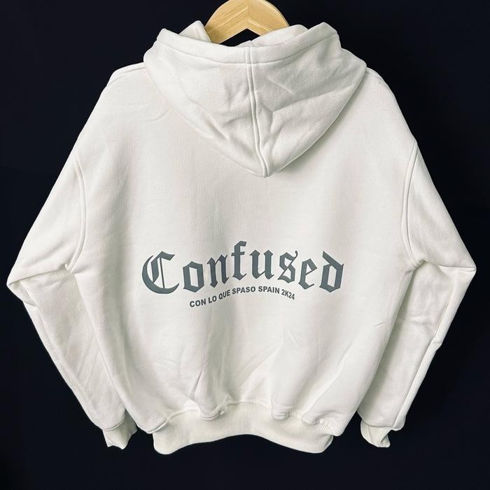 Hoodie Cotton Fleece 330gsm Motif CONFUSED WHITE