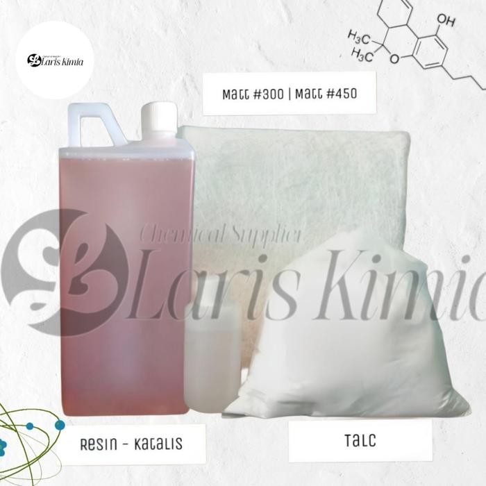 Ready Resin 1 Paket Lengkap dengan Katalis, Mett #300 (Serat Fiber) dan Talc - Toko Laris Kimia -