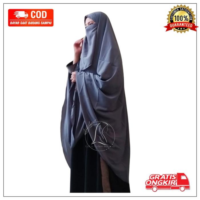 Pilihan- Khimar Non Pet Extra Super Jumbo Bundar Sebetis Wolfis Muslim Syari Jilbab Kerudung