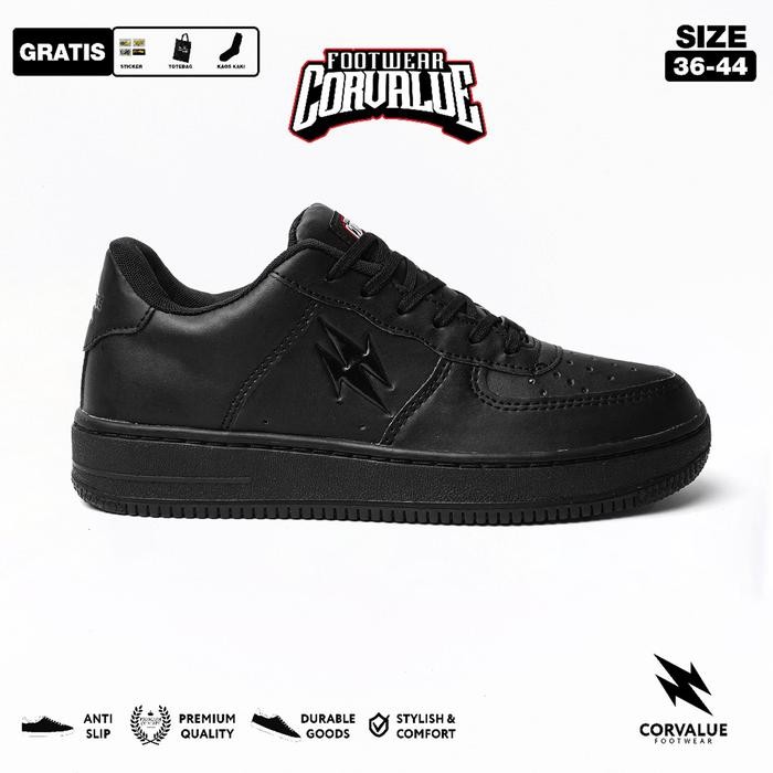 Compass - Sepatu Sepatu Sneakers Kasual Pria Wanita006 Hiratsuka Full Black Original Casual Shoes