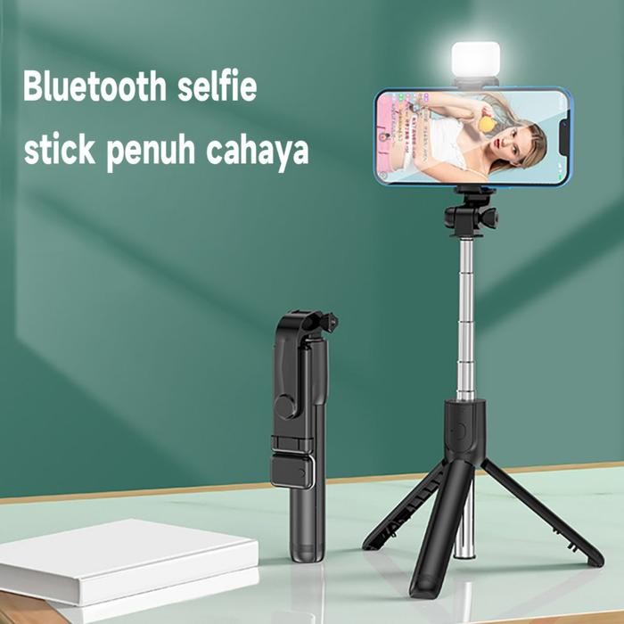 JUAL Tripod Bluetooth Selfie Stick LED / Tripod Lampu LED / Tongsis Tripod LED Bluetooth 4 In 1