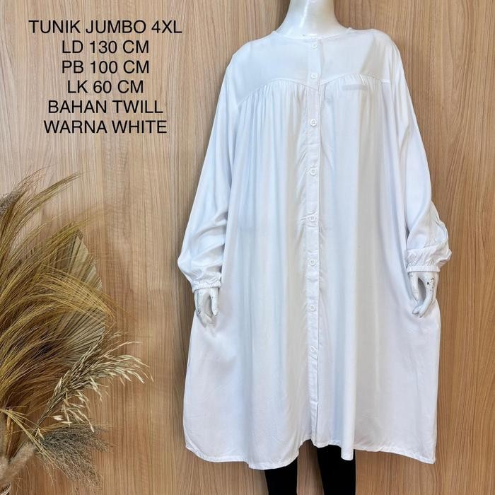 Tunik Jumbo Putih Ld 130 Cm Bahan Rayon Twill Premium
