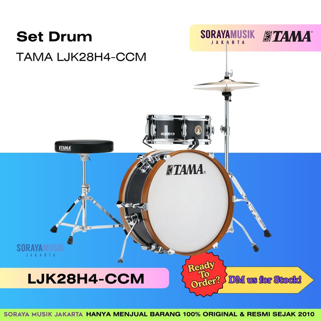 TAMA LJK28H4-CCM Club-JAM Mini Drum Kit 2-Piece w/Hardware, No Cymbal Holder, Charcoal Mist