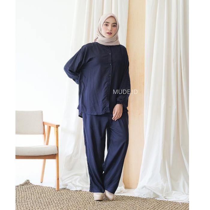 ug5s- Setelan Piyama Wanita Polos Katun Rayon Premium Tangan Panjang Celana Panjang Setcel