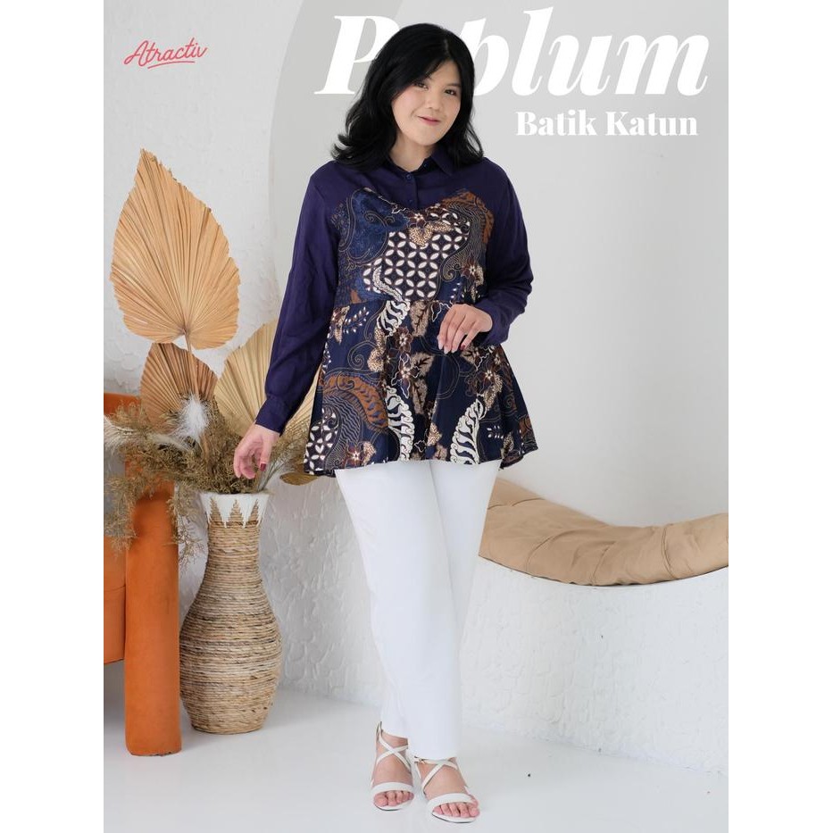 Atractiv Blouse Batik Peplum Jumbo Xxl 5L 6L