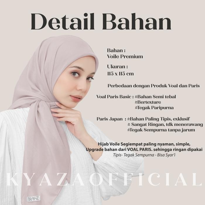 Top KYAZA Hijab Segi empat Voile Premium Hijab Segiempat Voal orinal Hijab Voile Jilbab Voal