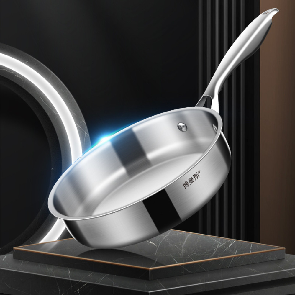 16cm Mini frying pan 304 stainless steel non-stick uncoated pan home steak omelette pancake pan wok 