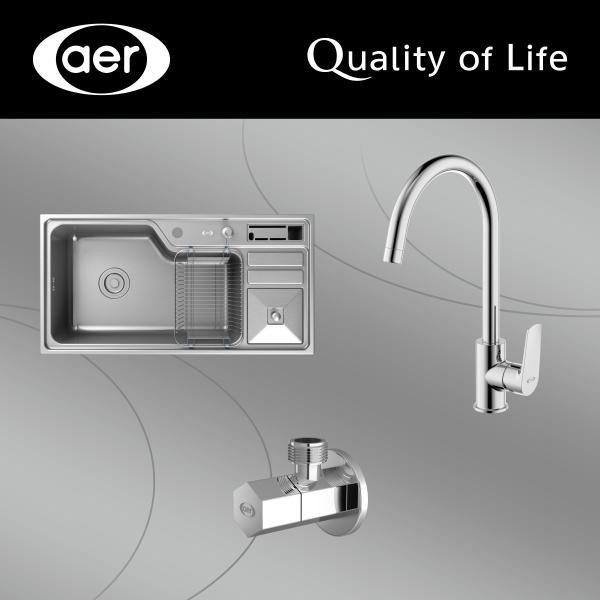 AER Paket Sink Dapur Rumah Mewah Minimalis Komplit - Kran Panas Dingin Keramik Keran