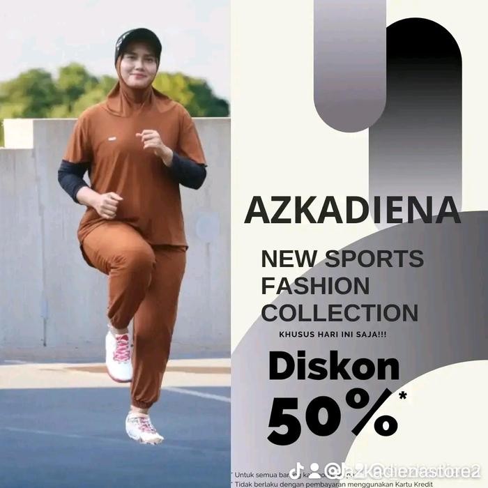 Azkadiena Baju Kaos Setelan Olahraga Neira Wanita Muslimah Polos One Set Jilbab Premium Sporty Baju