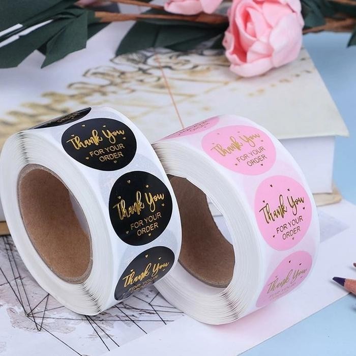 ProsesCPT- Sticker 1 Roll 500Pc Stiker Label Thank You For Your Order Pvc Gold