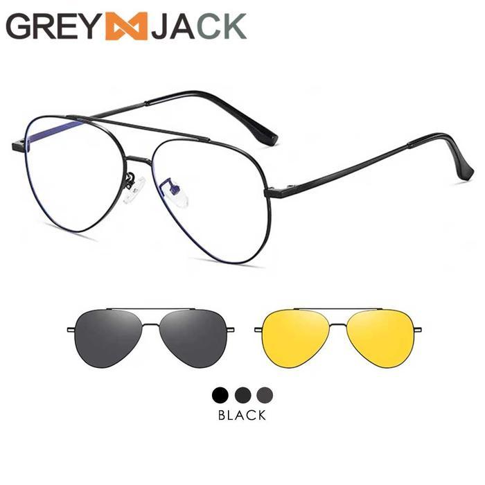 Grey Jack Kacamata Clip On Aviator Metal 3in1 Free Lens Polarized Night Vision Keren Bisa Minus Fash