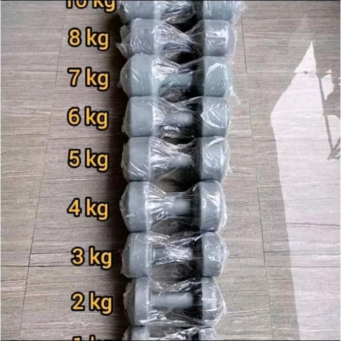 BARBEL DUMBEL POTENCE 7 KG - 10 KG DUMBEL PLASTIK SILVER