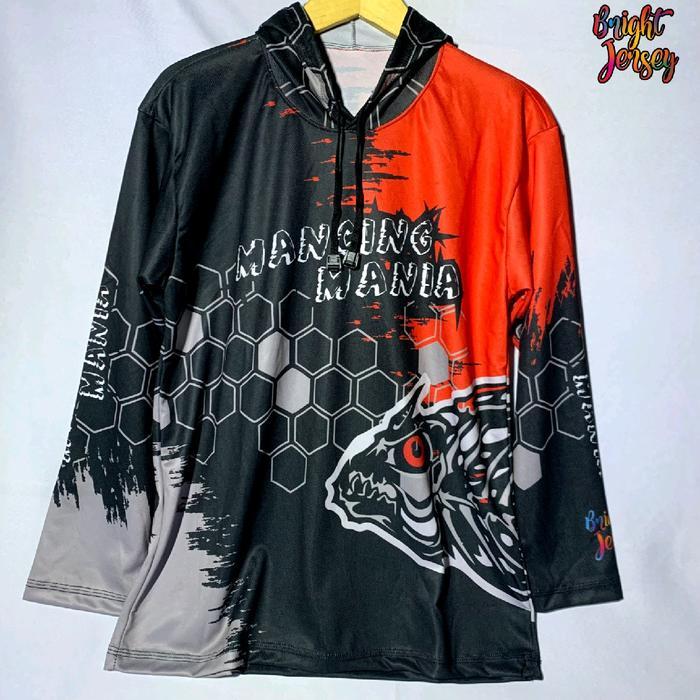 Bright Jersey Baju Memancing Keren Mancing Mania V2 Merah Hitam Bahan Dryfit Awet Jersey Pancing