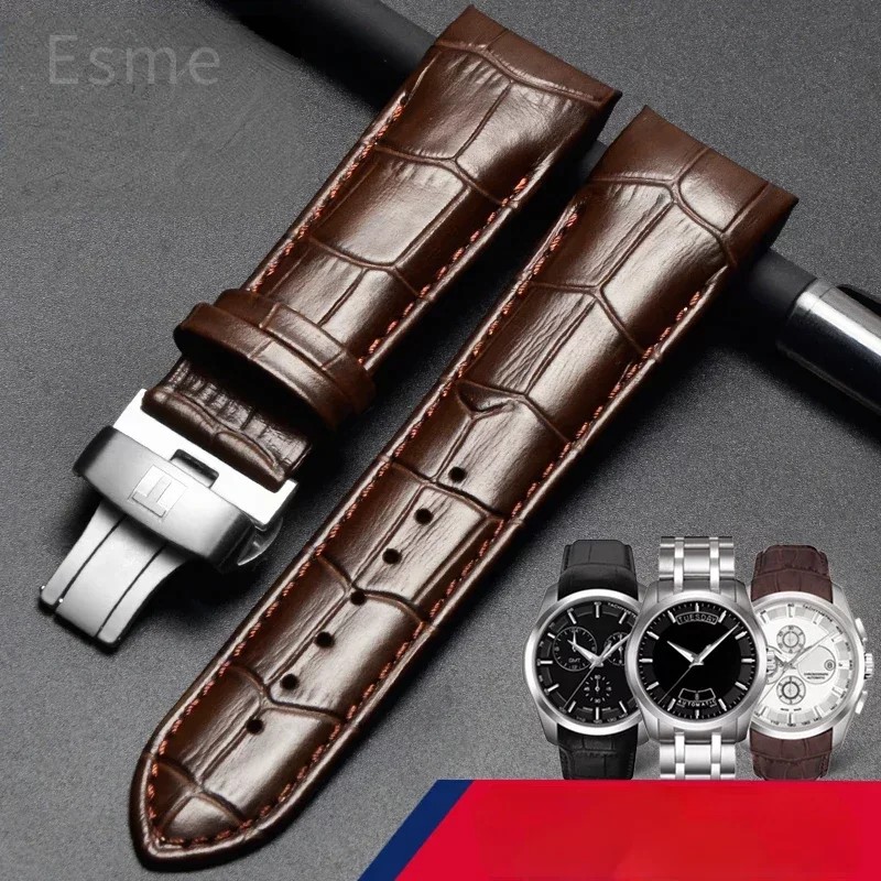 For Tissot 1853 Couturier Arc Interface Watchband Butterfly Clasp Male Cowhide Leather Watch Strap