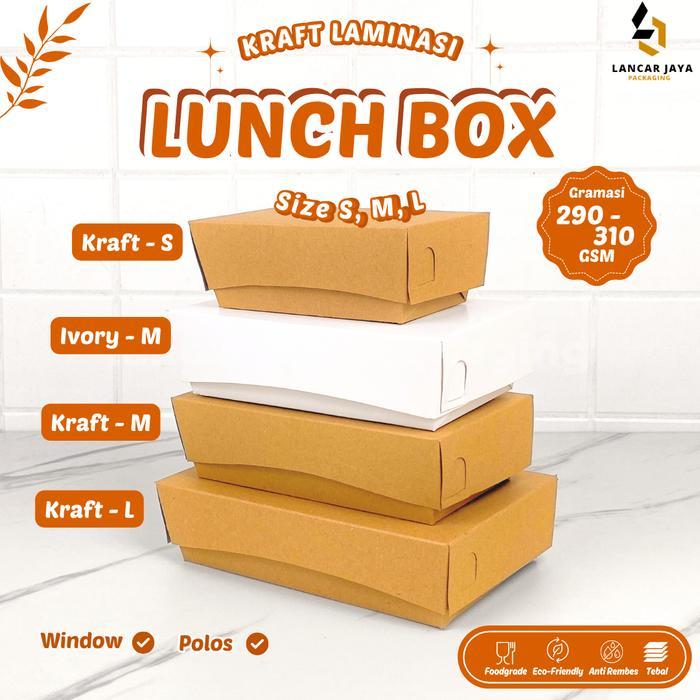 Paper Lunch Box Kotak Makan Kertas Kraft Coklat Dos Kemasan Nasi S M L 12x8x5 16x9x5 18x11x5