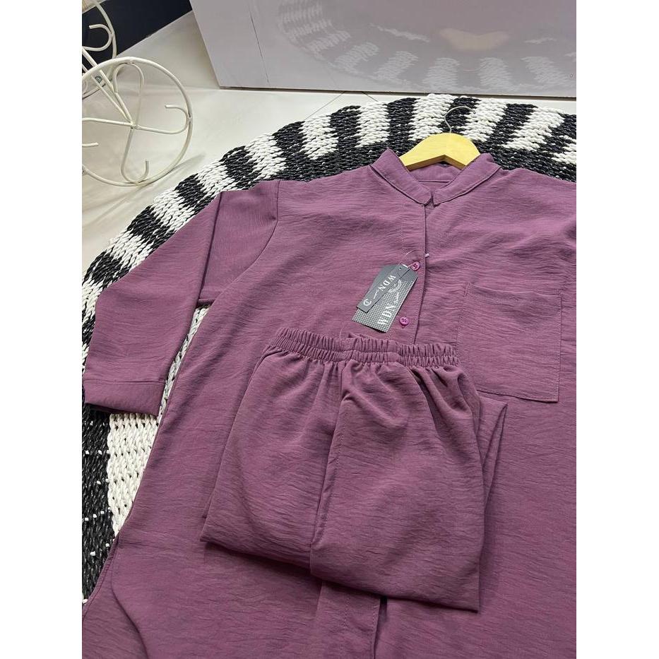 Setelan Wanita Rayon Crinkle Airflow Premium Lengan Panjang Baju Oneset Crinkle Wanita Kerah