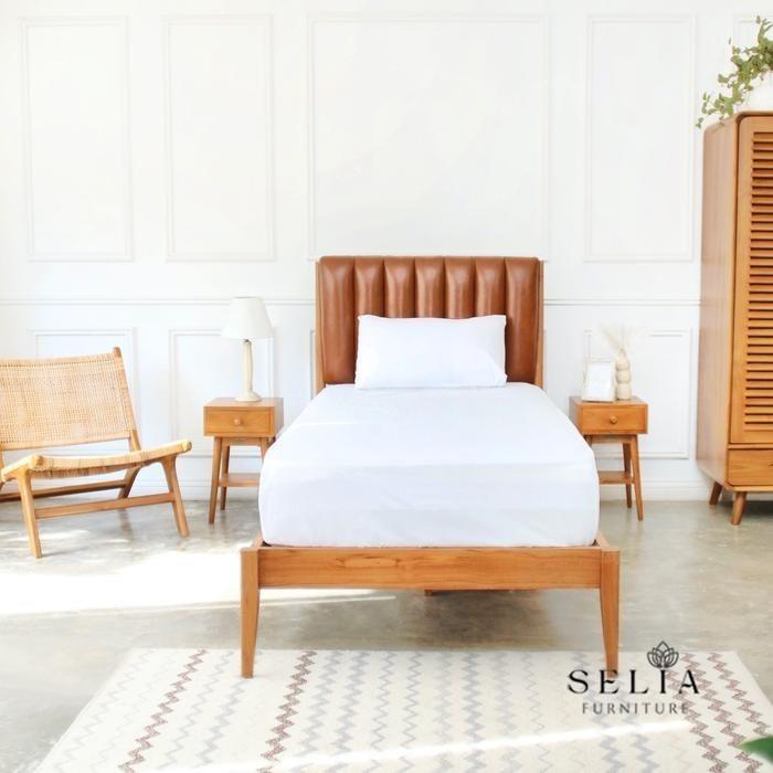 Selia Furniture Sara Bed Frame - Tempat Tidur Dipan Kayu Jati Minimalis - Single (90x200)