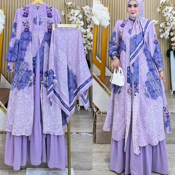 Gamis Dijah Printing kode 056 Gamis Set Hijab - Lilac