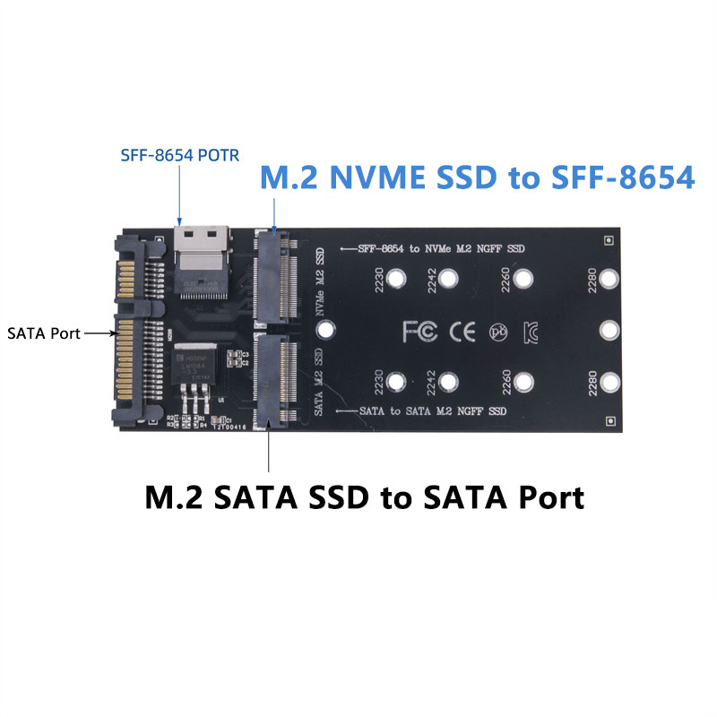 M.2 Sata Ssd To Sata + M2 Nvme Ssd To Sff-8654 Converter 22Pin Sata To M2 Expansion Card For Pc